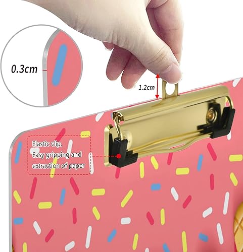 Miniatura 4 de Kigai Portapapeles de cono de helado, tamaño de letra estándar A4, portapapeles con clip de perfil bajo para aulas, oficinas, estudiantes