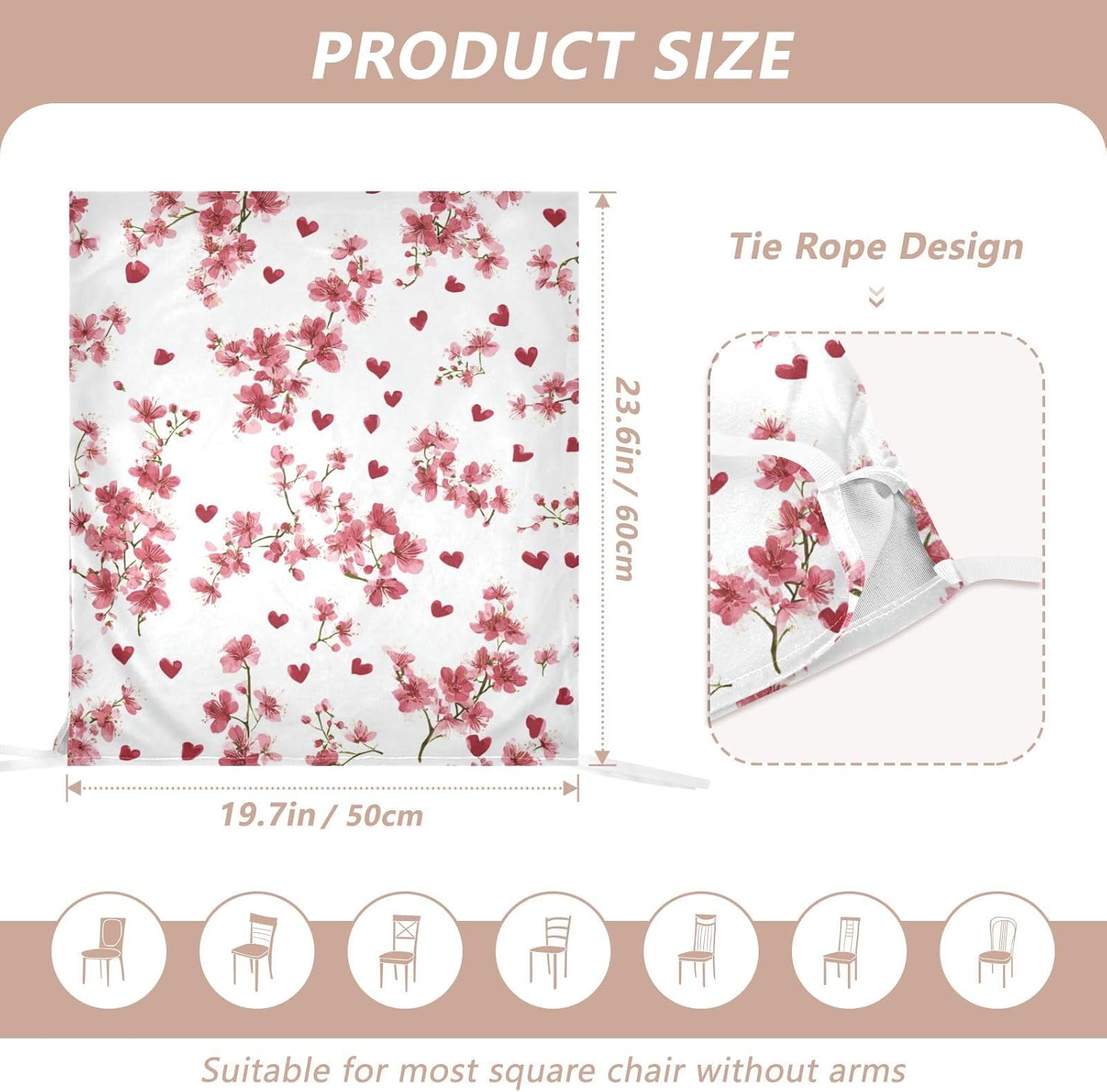 ALAZA Hearts Cherry Flowers Chair Back Cover Set of 6, Washable Reusable Removable Chair Slipcovers Decorative Chair Cover for Home Kitchen Wedding Party