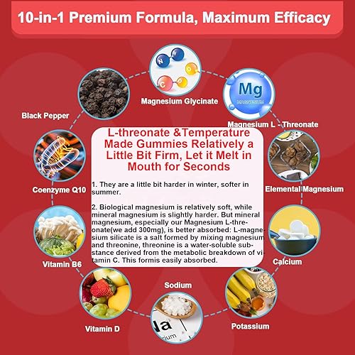 Miniatura 2 de Gomitas de frambuesa con complejo de magnesio 65 de 900 mg, glicinato de magnesio sin azúcar y suplemento de L-treonato de potasio con vitamina D