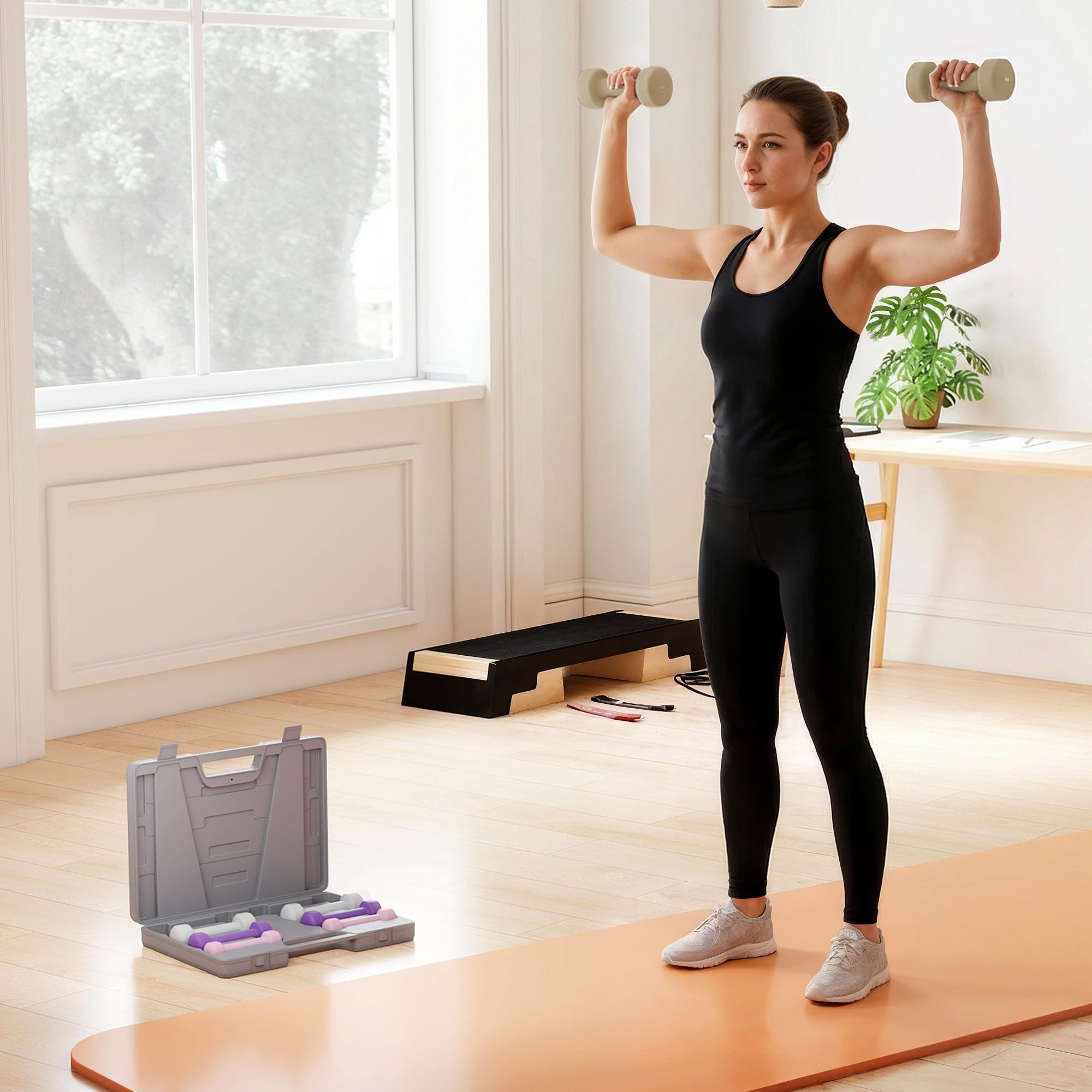 HOMCOM Hantelset 4 Paar 0,5kg-10kg Hanteln mit Koffer, Hantel-Set aus Gusseisen, Hexagon Hanteln Set, Kurzhanteln für Männer Frauen, Dumbbell für Fitnessstudio, Krafttraining