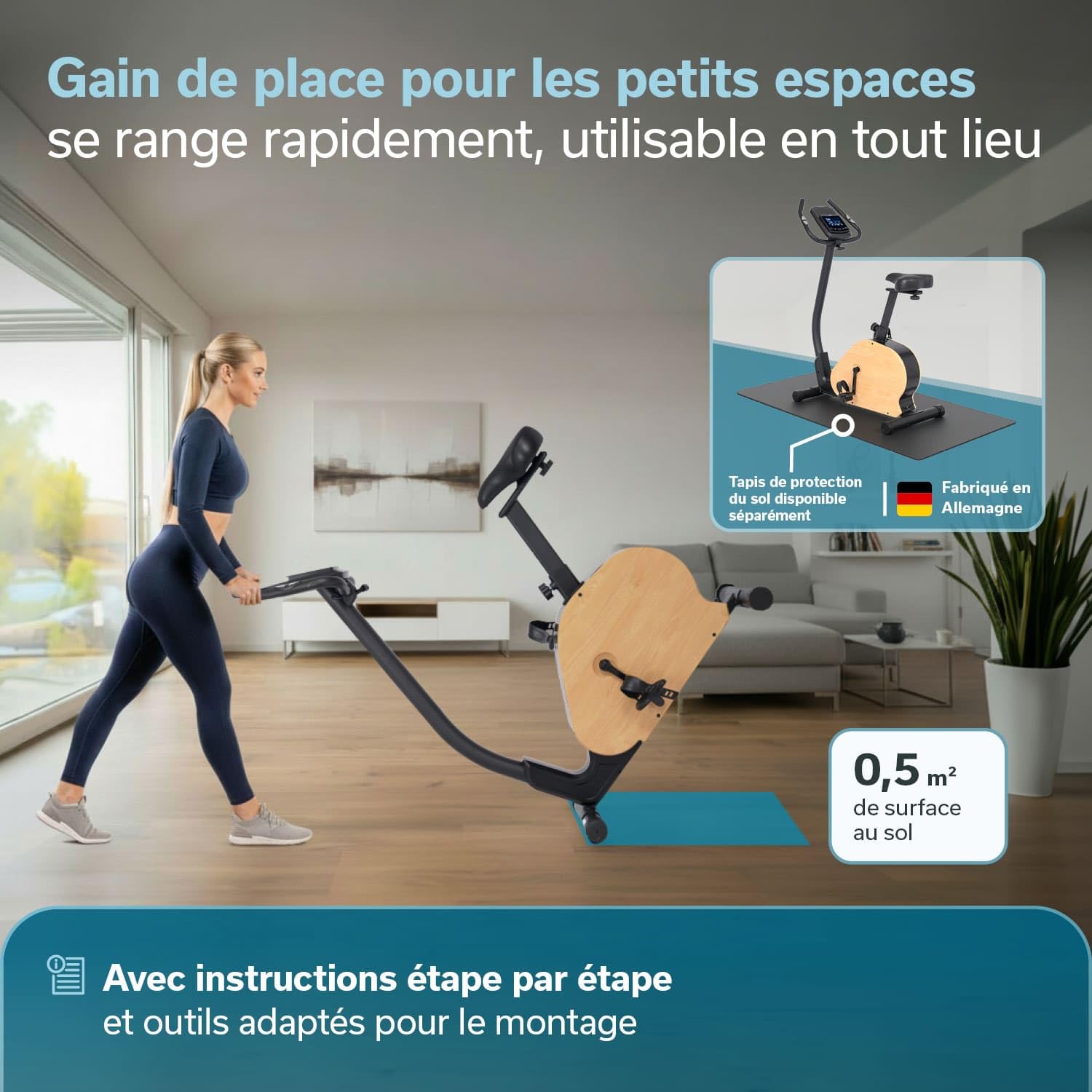Skandika Vélo d'appartement Treliv P8 | Ergomètre en fer et bois, frein magnétique à 32 niveaux, écran LED, 22 programmes, selle et guidon réglables, compatible avec Kinomap, max 120 KG