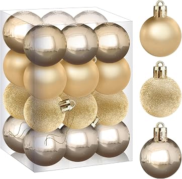 24 Pack Christmas Balls Ornaments Mini Colorful Shatterproof Ball for Christmas Tree Decorations 1.2-Inch Decoration Pendant for Holiday Party Decor Golden