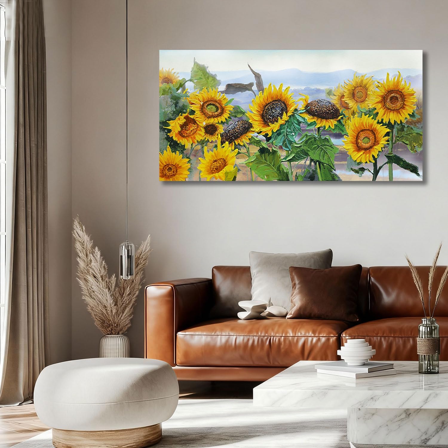 Ardemy Sunflower Wall Art Canvas Painting 48"x24" - Vibrant Yellow Floral Landscape Textured Artwork for Living Room, Dining Room, Bedroom, Home Office Decor