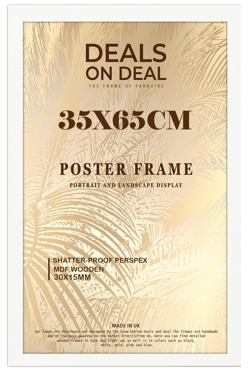 DEALS ON DEAL® Modern Large Poster Frame 35x65cm Mdf Wooden Picture Frames 65cm x 35cm for Jigsaw Puzzles/Shatter-Proof Front Vertical/Horizontal Mounting For Home & Office Décor-White