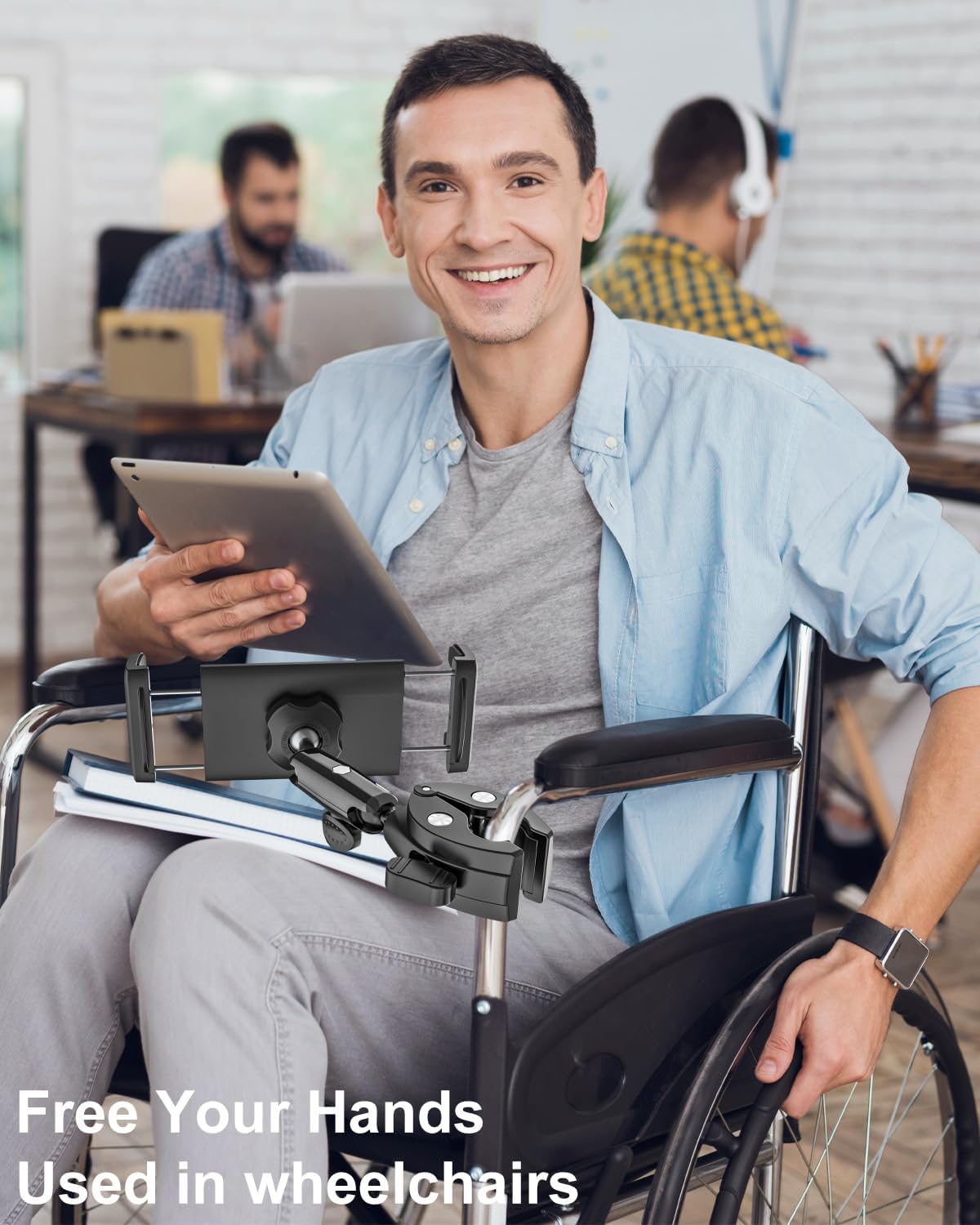 Metal Tablet Holder for Wheelchair Pole, Boat Helm, Stroller, Bike, Golf Cart, Mic Stand, Motorcycle, Bicycle Handlebar Clamp for iPad Pro 12.9, Air, Mini, Galaxy Tab, 4-13" Tablets & Phones