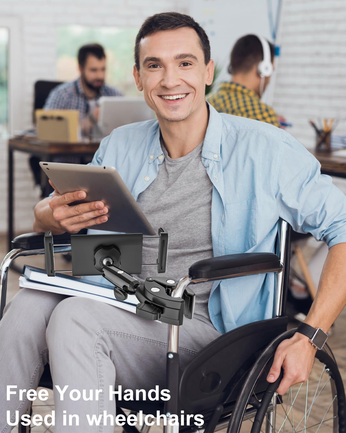 Support de tablette en métal pour iPad - Pour barre de fauteuil roulant, chariot de golf, poussette, vélo de fitness, vélo de route, VTT - Pince de guidon réglable à 360 ° pour iPad Pro, Air
