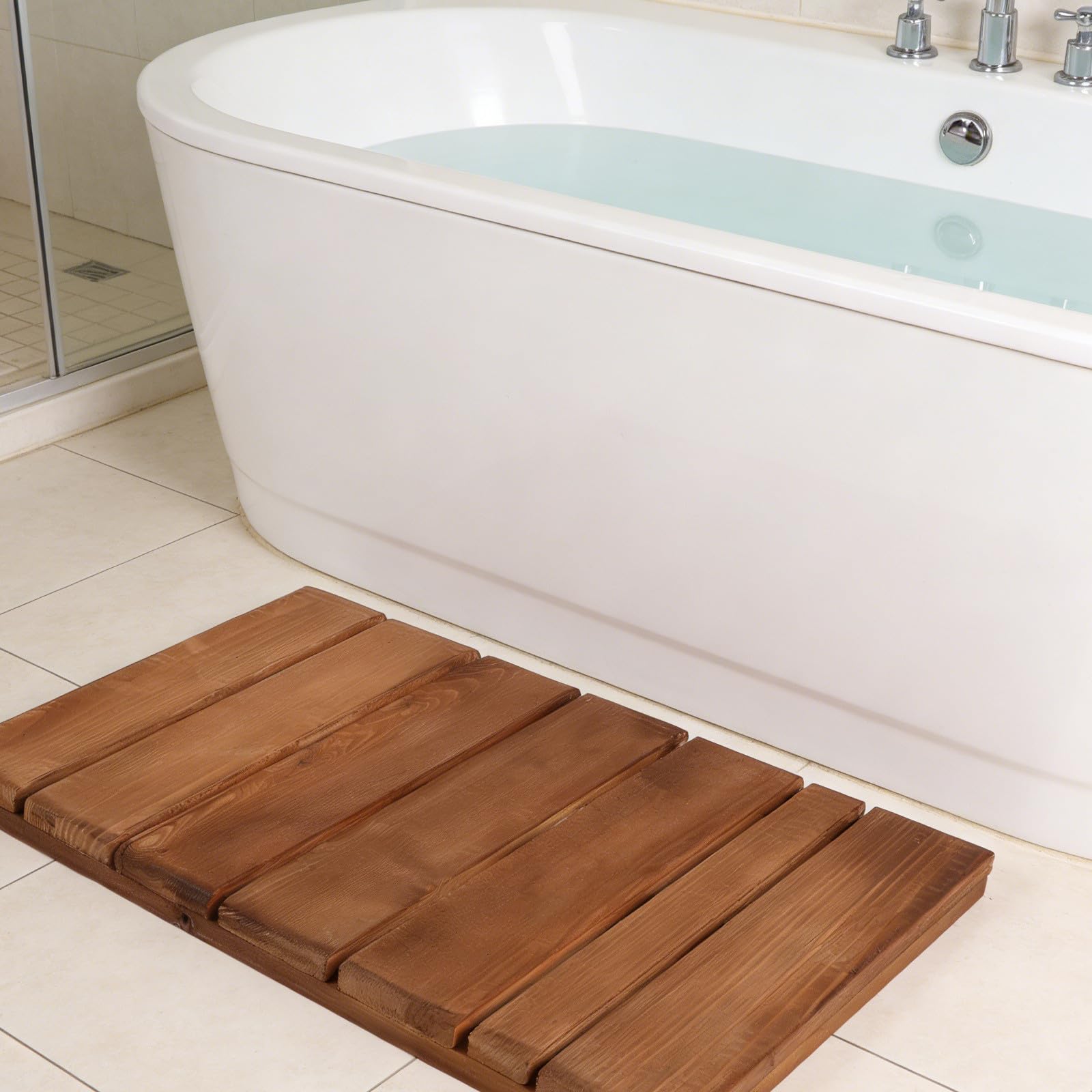Cabilock Alfombra de Baño Antideslizante de Madera para Suelo de Ducha Instalación Flexible y Transpirabilidad Adecuado para Hoteles y Puertas