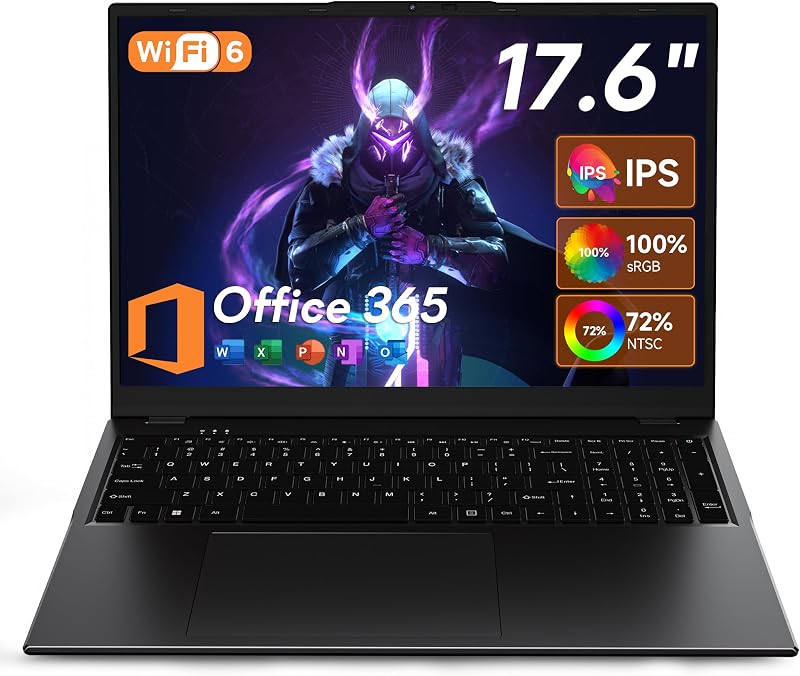 jumper 17.6 Inch Laptop with Office 365, N95 CPU,16GB RAM 1TB SSD+128GB Storage,100% sRGB FHD Display,Windows 11, Backlit Keyboard, WiFi-6,7000mAh, DC Fast-Charging,Laptops for Students and Business