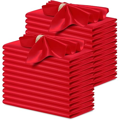 P Pothuiny 24 Pcs Silky Red Satin Napkins 17 x 17 Inches, Square Smooth Wedding Dinner Napkins Satin Cloth Napkins Table Napkins for Banquet Party Restaurant Decor, Thanksgiving, Christmas