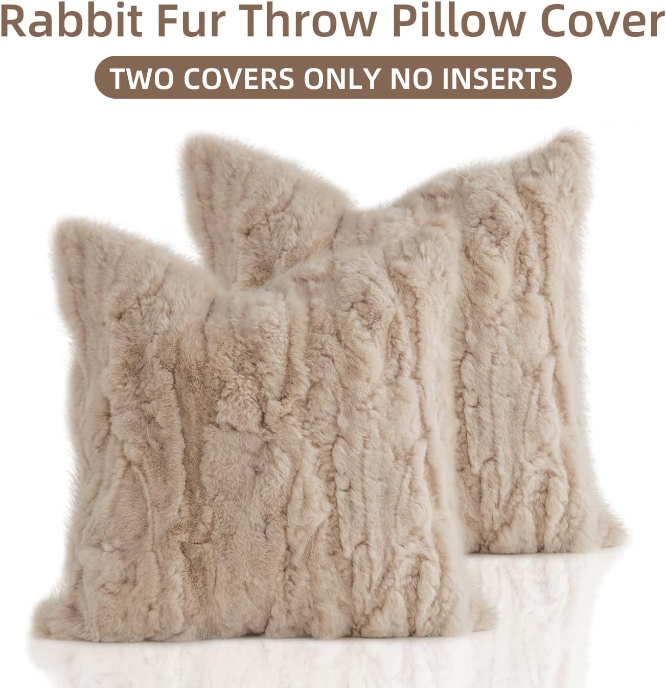 Genuine Rabbit Fur Throw Pillow Covers Set of 2,Luxury Decorative Pillowcases Soft Fluffy Animal Skin Accents Square Cushion Cover for Couch Sofa Bedroom Living Room Home,18x18 inch,Beige - Image 7
