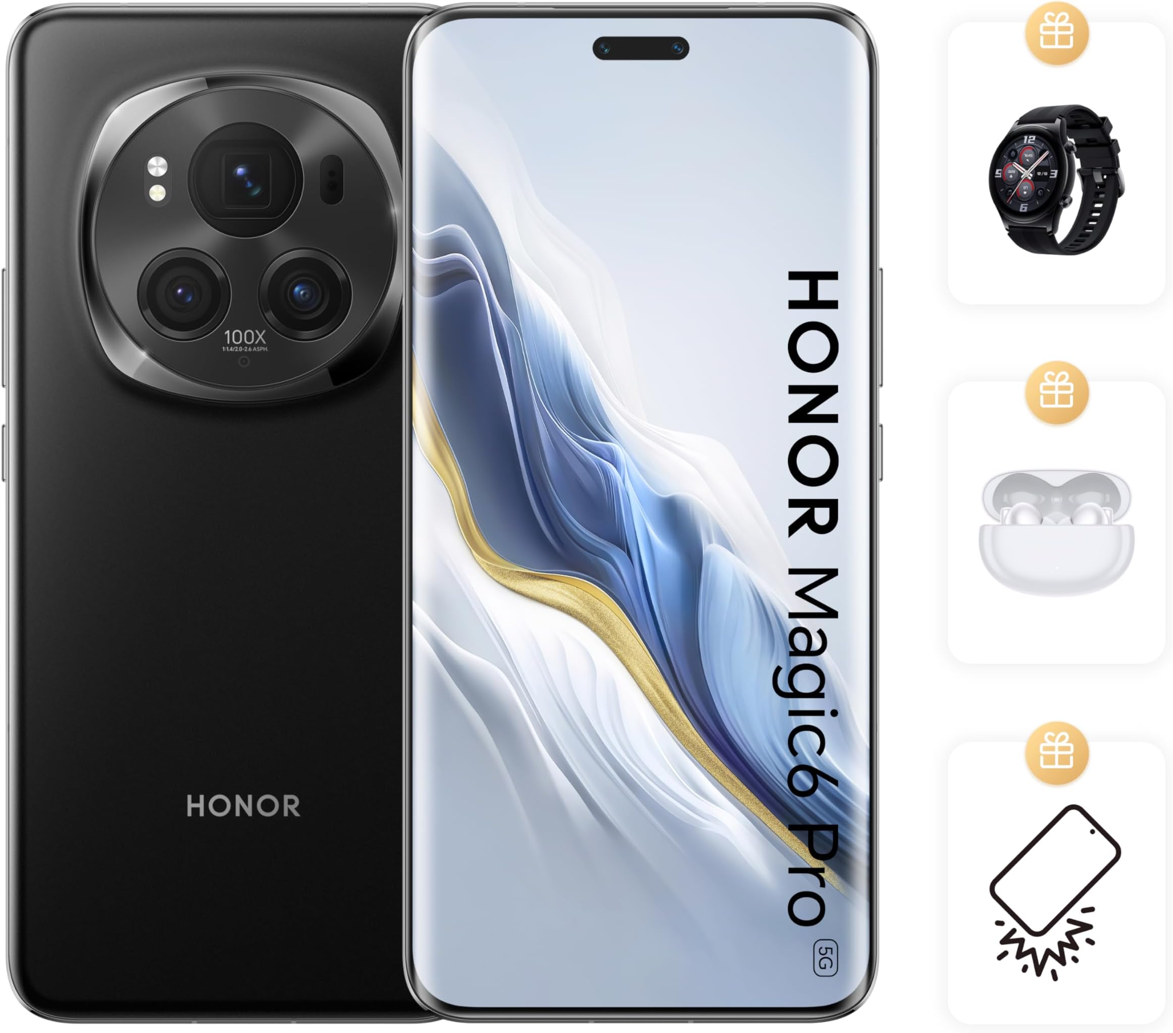 Honor Magic 6 Pro 5G Dual SIM Black 12GB RAM 512GB With Free Gifts and Screen Protection - Middle East Version