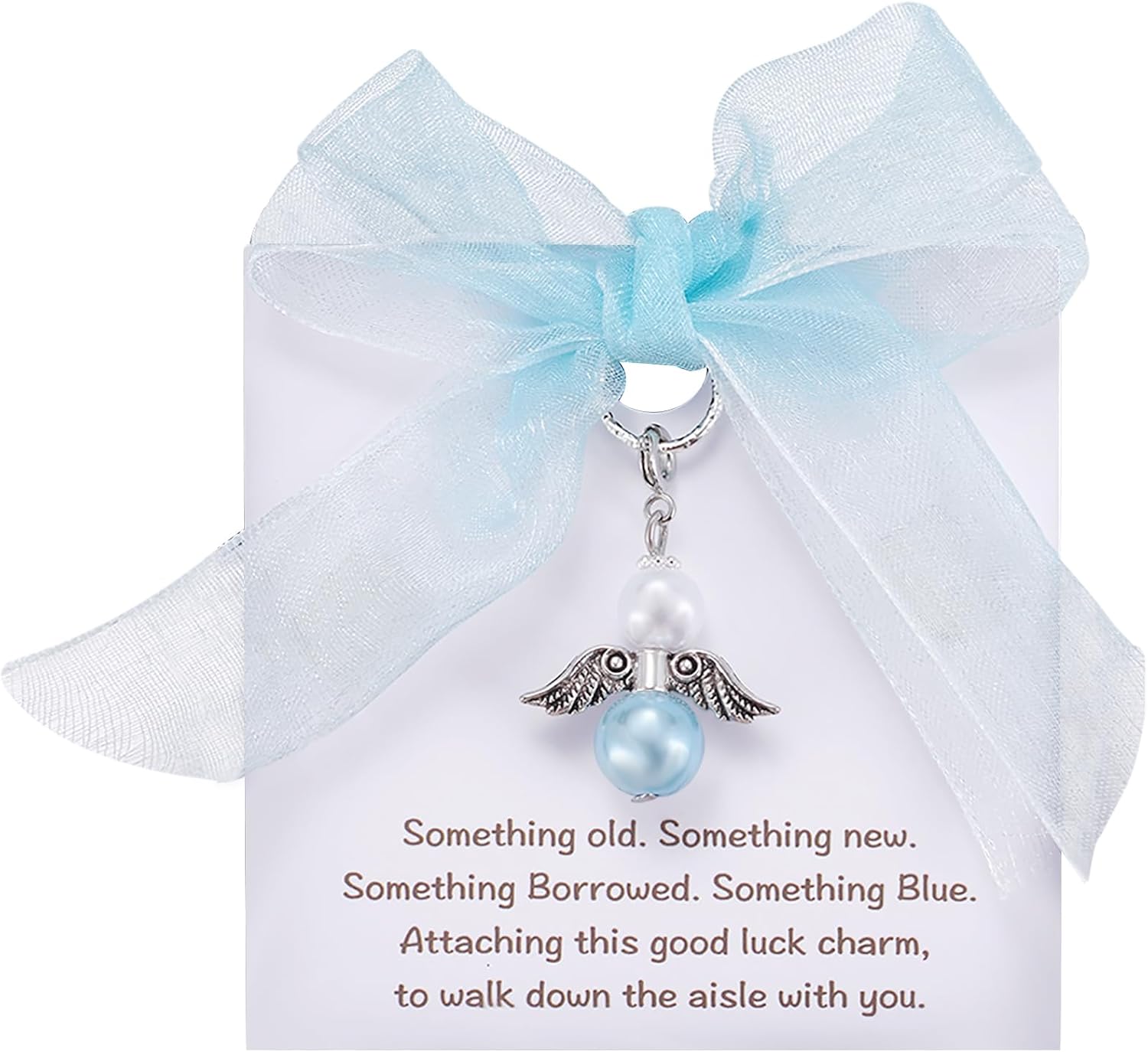 MIXJOY Something Blue Gift for Bride, Wedding Day Bridal Blue Pearl Angel Wings Bouquet Garter Charm for Bride to Be