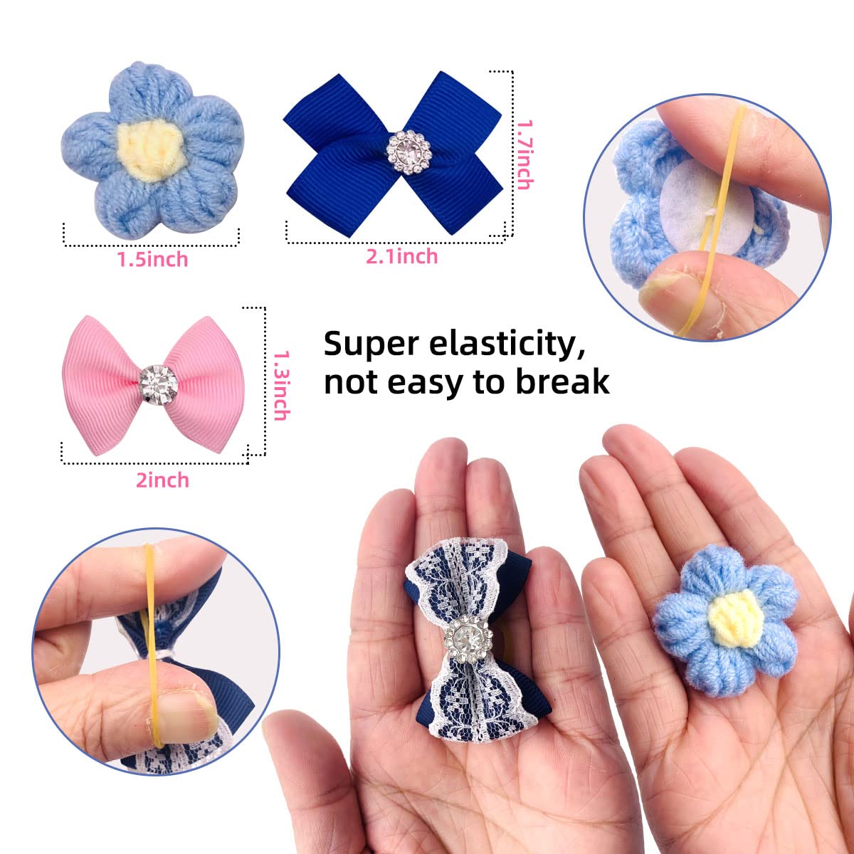 Pai Sence 20Paris(40PCS) Cute Flowers Small Dog Hair Bows with Rubber Bands for Medium Dogs Boys Girls Faux Pearl Yorkie Topknot Puppies Bowknot Pet Grooming Accessories