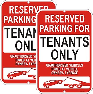 2 Pack Reserved Parking For Tenants Only Sign, 18" x 12" Unauthorized Vehicles Towed | Reflective Rust/Fade-Free Metal Warning Sign for Private Property, Parking Lots, Home Driveways