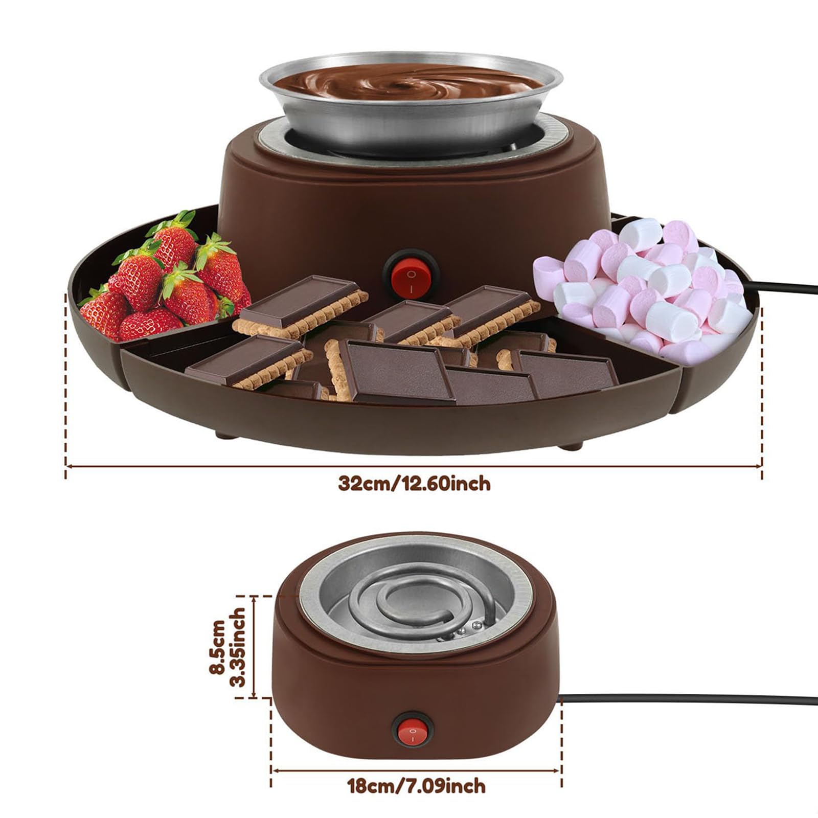 Zestaw czekoladowego fondue, zestaw do tostów piankowych, regulowana temperatura, 30 cm