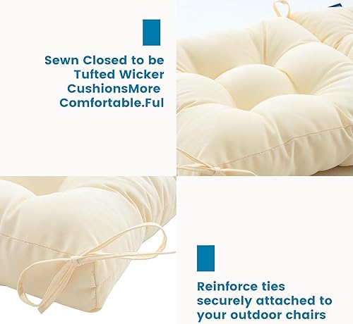 Miniatura 4 de Cojines para sillas de exterior, 40 x 20 x 4 pulgadas, cojín de mimbre grueso con respaldo bajo y lazos para muebles de patio, beige