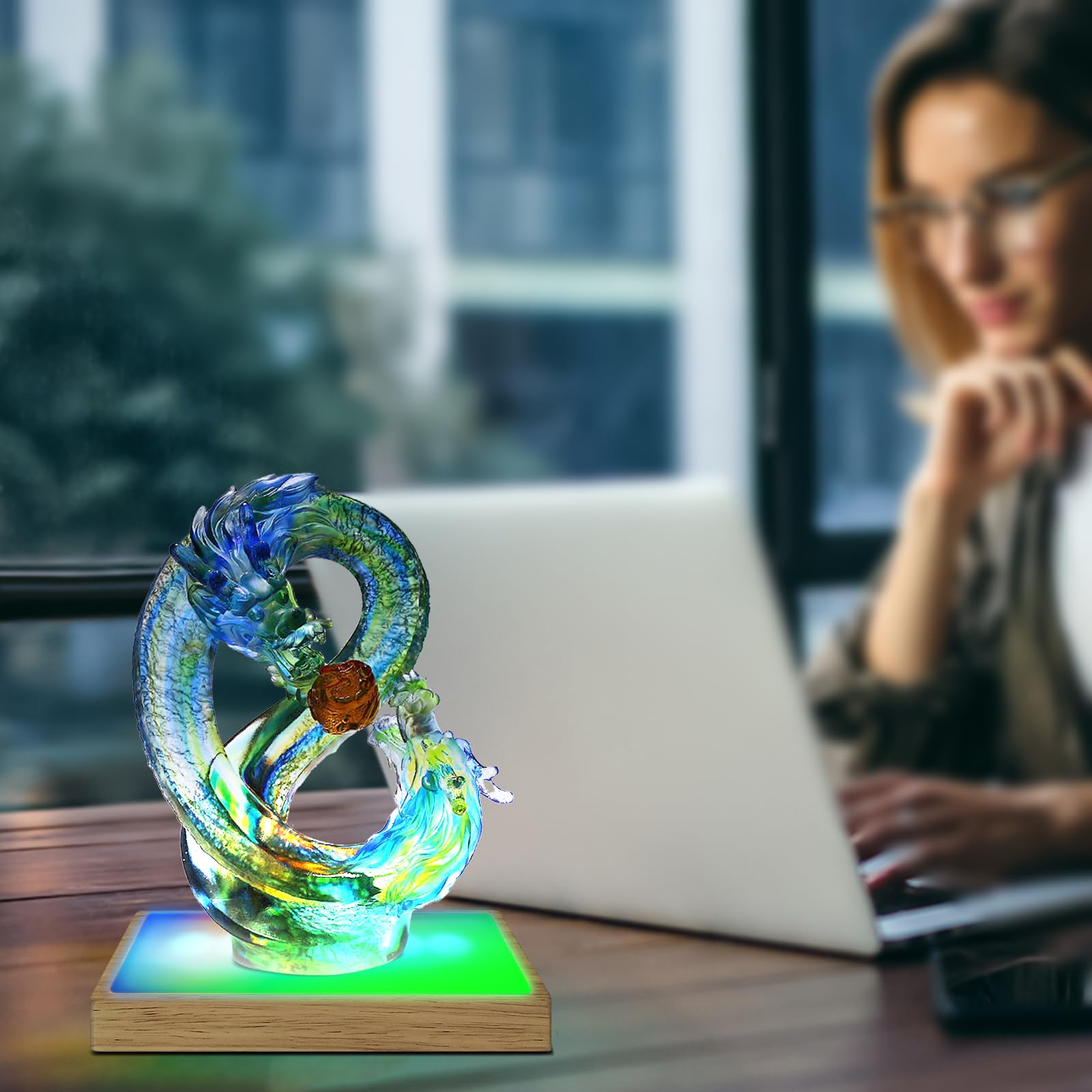 Base per display in cristallo regolabile in luminosità per vetro artistico, supporto in legno con luce notturna dimmerabile a 3 colori, base rettangolare a LED per luce artistica in cristallo 3D