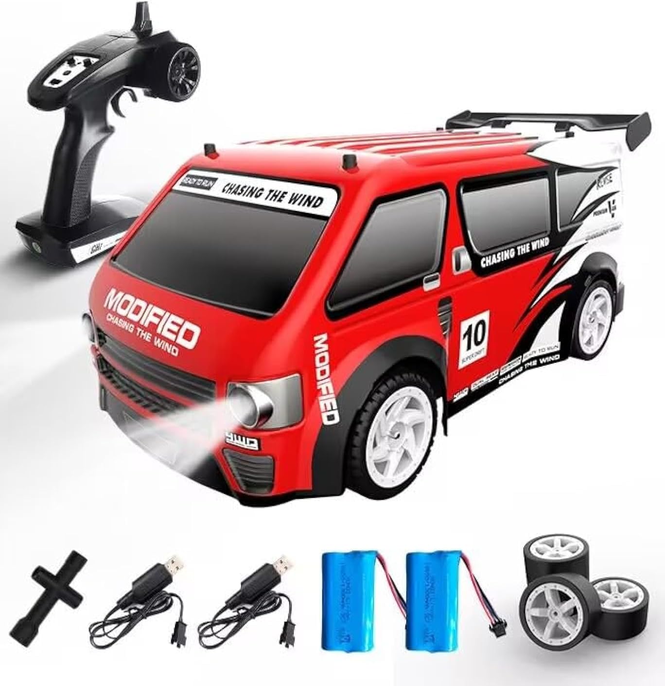 LOOZIX APOZGAR Drift RC Car, 1: 14 Scale 4WD 4X4 2.4Ghz Remote Control Truck Van, Ready to Run, RC On-Road Racing Car with LED Light