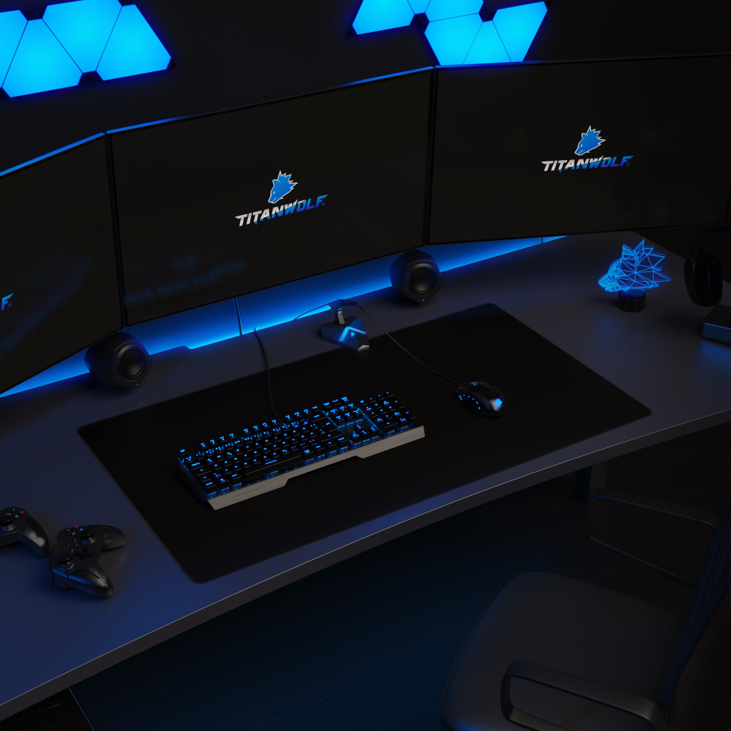 TITANWOLF – Alfombrilla Gaming XXL para ratón 900x500 – Mouse Pad - Precisión y Velocidad - Parte Inferior de Goma para una sujeción Estable - Antideslizante, Resistente al Agua – Motivo Negro