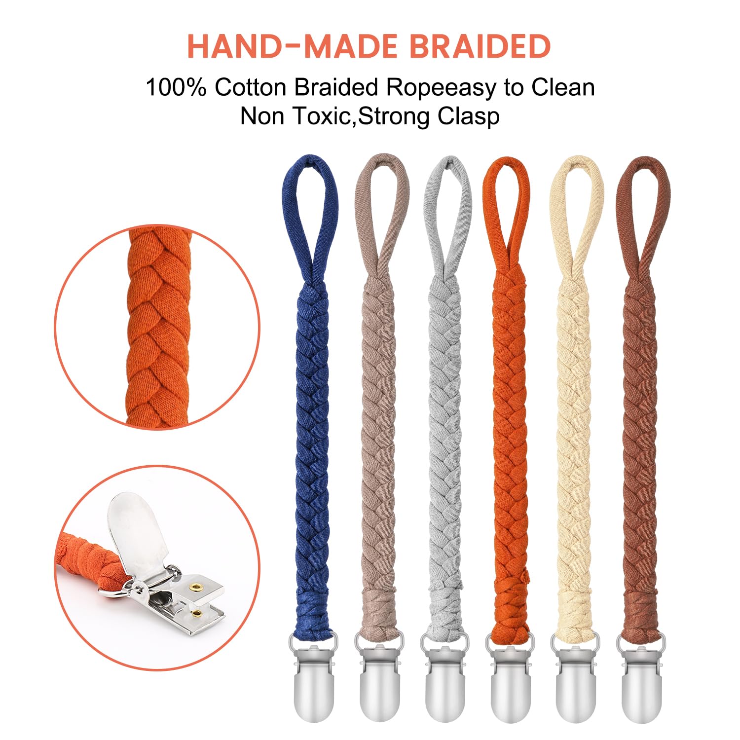 CLDY - Cadena de Chupete de Bebé de Algodón con 6 Pcs Adaptador de Chupete Adecuado para Chupetes Juguetes de Dentición para Niñas y Niños para Bebé Esenciales, Mantiene el Chupete Limpio