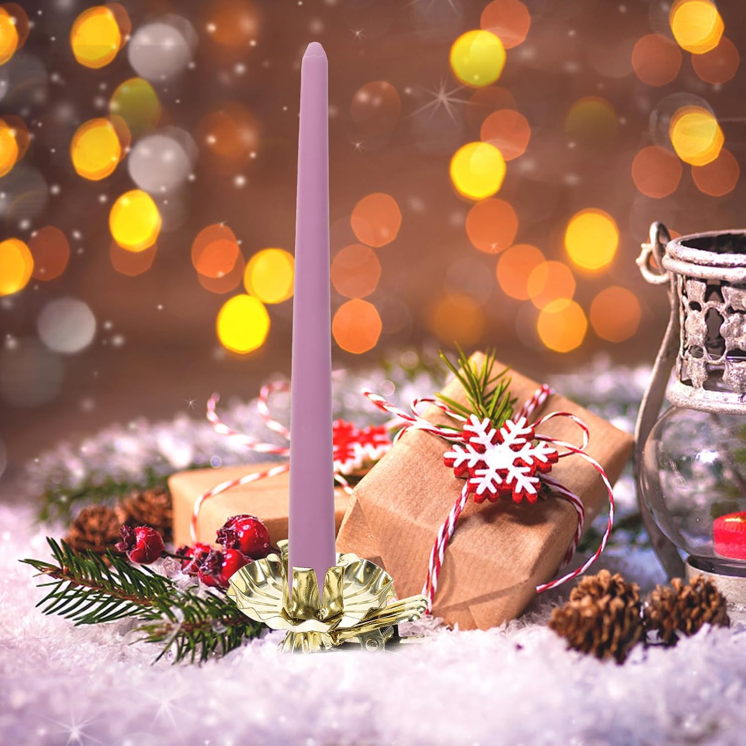 20Pcs Christmas Tree Gold Candle Holder,Flower with Clip Metal Christmas Candle Holder for Christmas,Birthday Decorations
