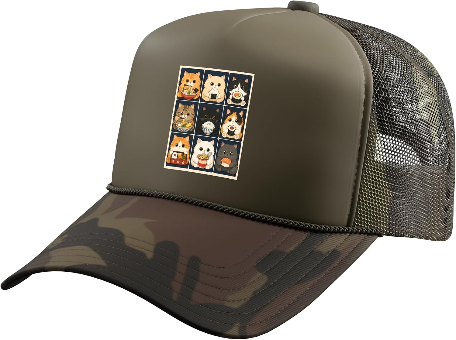 Cute Cats Sushi Ramen Japanese Food Lover for Men Women Kids Trucker Hat with Adjustable Mesh Back