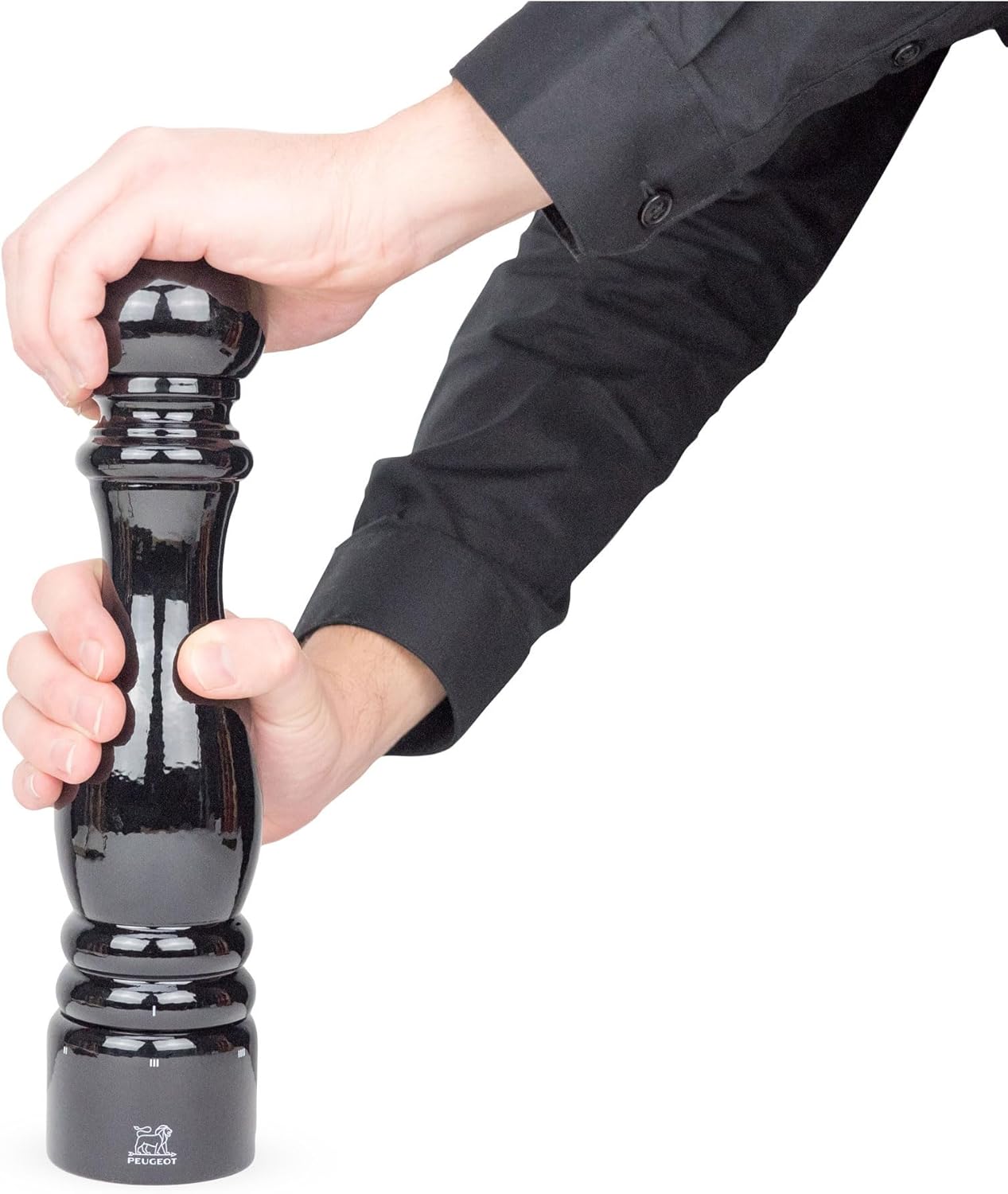 PEUGEOT - Paris u'Select Zirlion Salt Mill, Black Lacquer, 12 in - Adjustable Grind - Made in France - Sustainably Sourced Wood