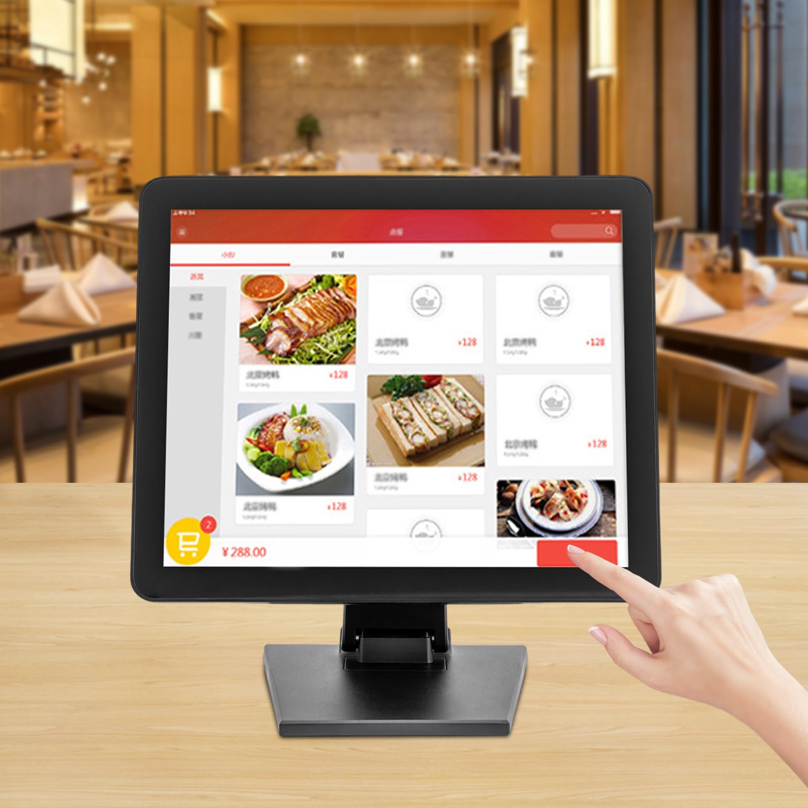 Monitor 17 pollici | Touch capacitivo | Regolabile 0‑90° | per POS | HD 1280×1024 | HDMI/VGA/USB | montaggio a parete o da banco | per negozi, ristoranti, food truck – solo display