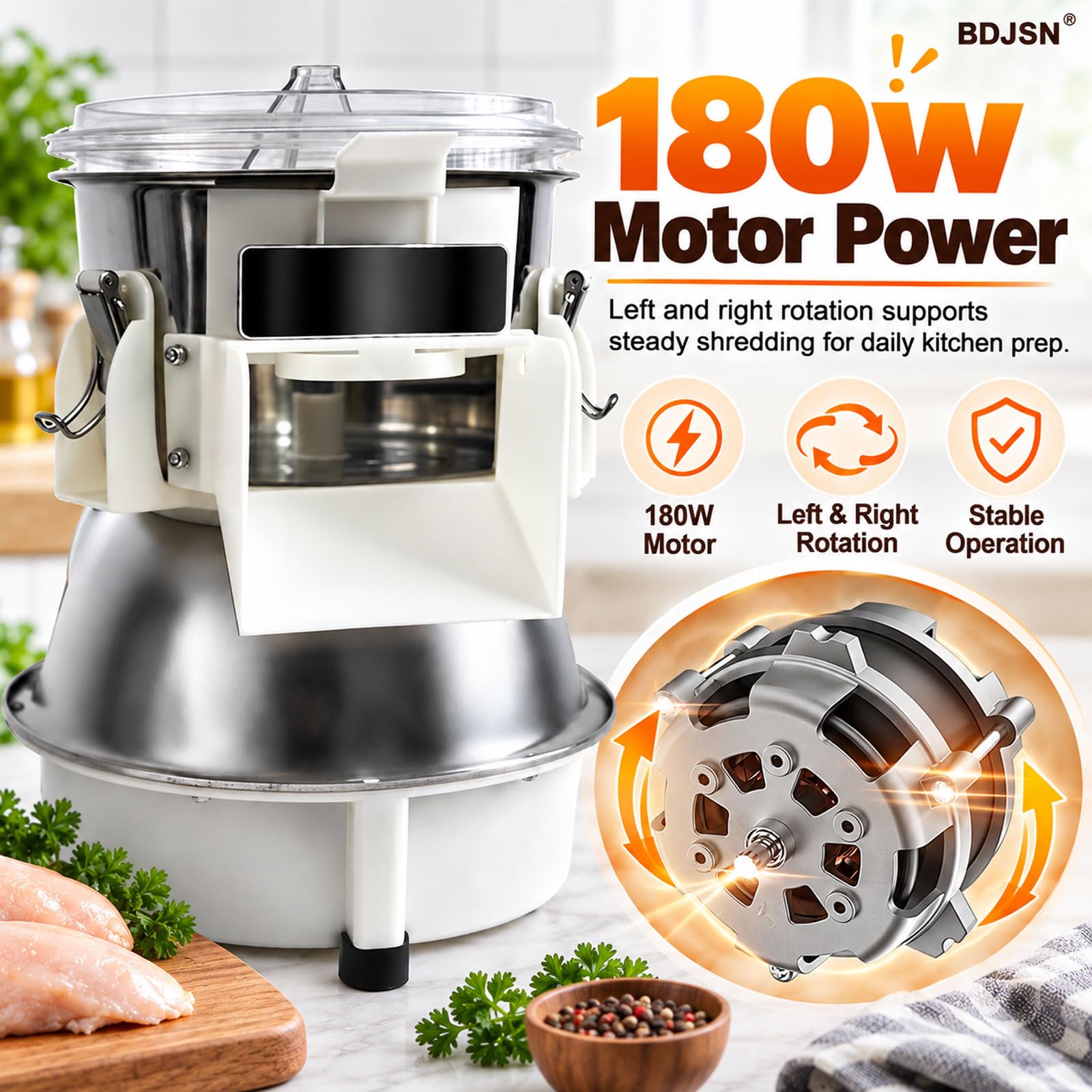 Desmenuzadora Eléctrica De Pollo 180w, Máquina De Acero Inoxidable Con Giro Bidireccional, Salida De 5 X 10 Cm, Para Pollo Cocido Y Preparación De Comidas