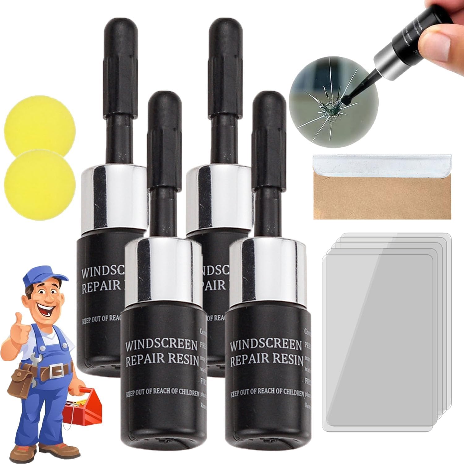 2024 New Formula Glass Repair Fluid Kit, Glass Filler for Cracked Windshield, Cracks Gone Glass Repair Kit, Nano Glass Repair Fluid, Windscreen Repair Resin Fix Scratches&cracks (4)