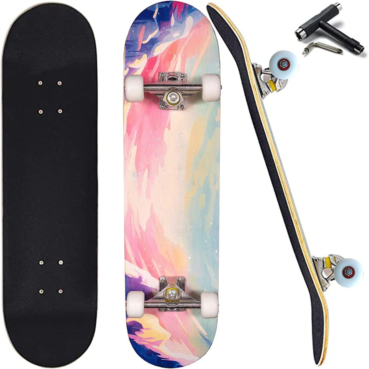 Skateboards for Beginners Adults Teens Youths Kids Boys Girls 31"x8" Standard Complete Skateboard 7 Layer Canadian Maple Double Kick Concave Skate Boards