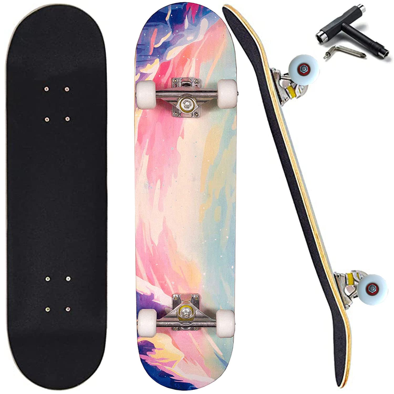 Skateboards for Beginners Adults Teens Youths Kids Boys Girls 31"x8" Standard Complete Skateboard 7 Layer Canadian Maple Double Kick Concave Skate Boards