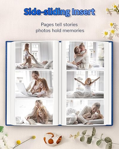 Miniatura 73 de Álbum de fotos de 4 x 6 pulgadas con 300 bolsillos, álbumes de fotos deslizables, cubierta de lino, libro de recuerdos con ventana frontal, página