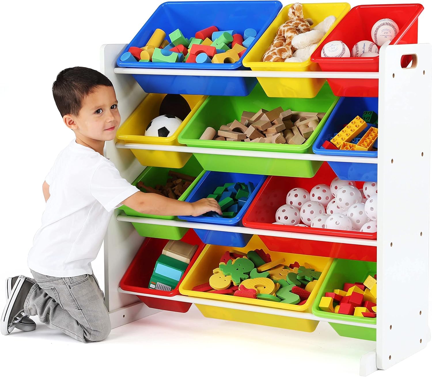 Snazzy Toy Storage Organizer with 12 Plastic Bins, White/Primary β Removable Bins for Playroom, Bedroom, Toddler Furniture for Boys and Girls 1