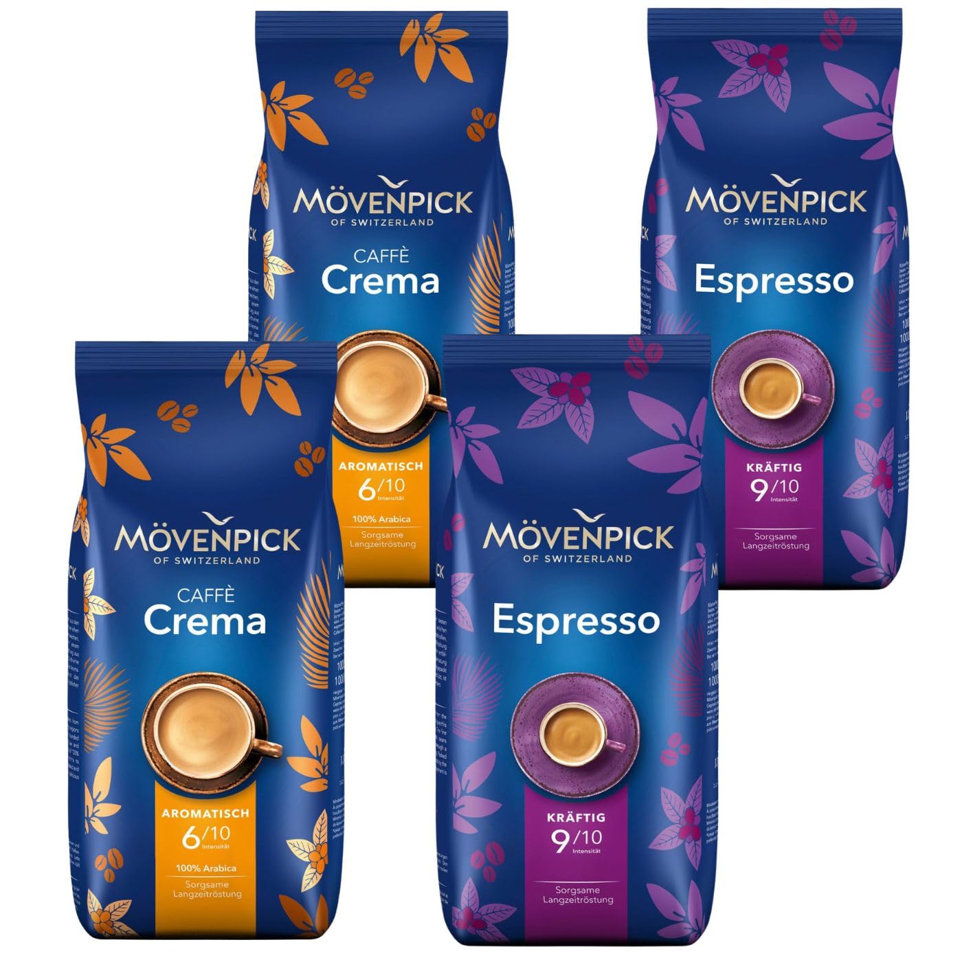 MÖVENPICK Espresso Crema Set mit 4 x 1000 g ganze Bohnen