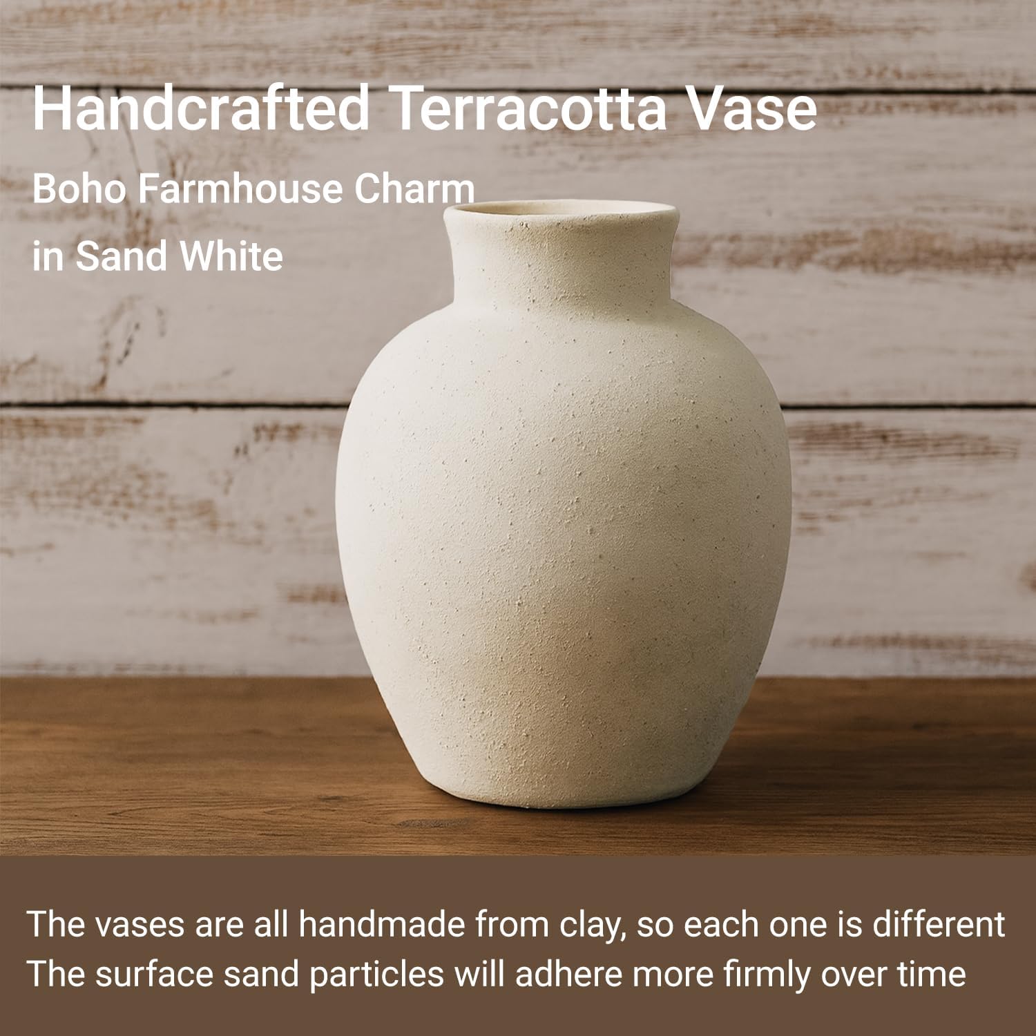 Small Terracotta Decorative Vase with Light Sand White Finish Handcrafted Boho Farmhouse Ceramic Vase for Home and Hotel Decor, Table, Living Room, Bathroom, Shelf, Mantel Decoration, Wedding - Image 4