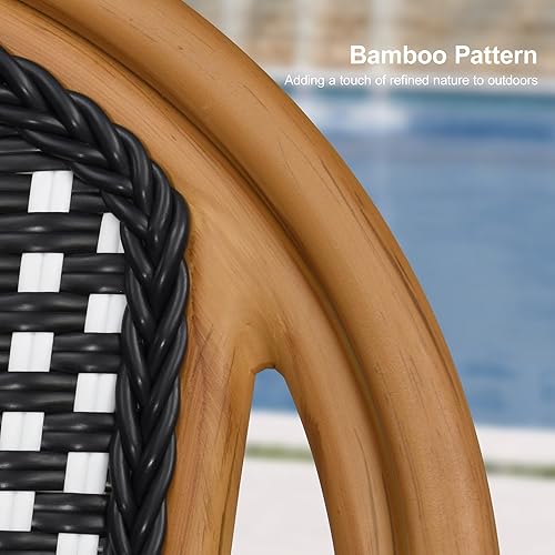 Miniatura 7 de PURPLE LEAF Juego de 2 sillas francesas de mimbre de aluminio, mimbre tejido a mano, sillas de comedor al aire libre para patio, cocina, jardín,