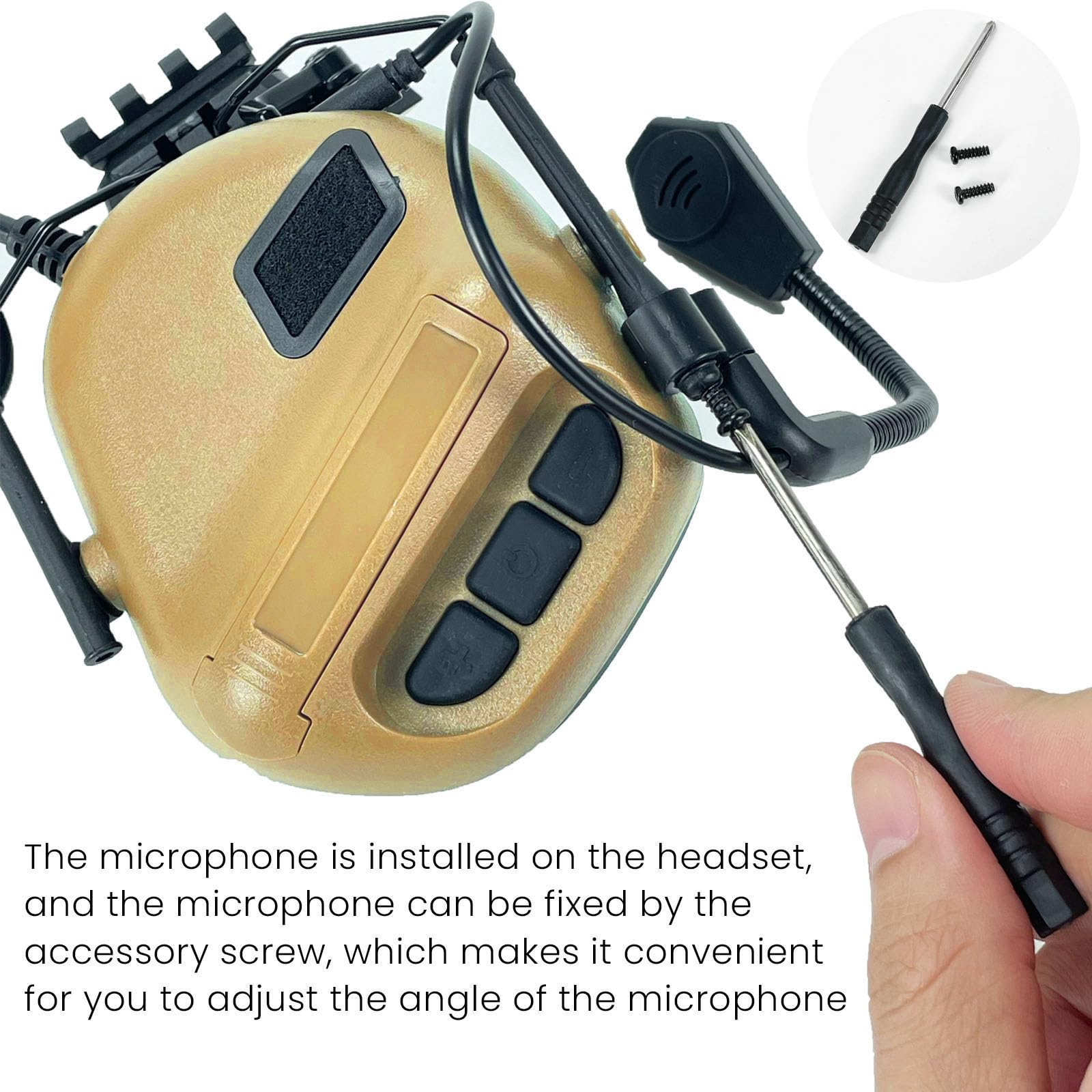 ATAIRSOFT Auricolare tattico Microfono Impermeabile Senza Funzione di riduzione del Rumore Tan