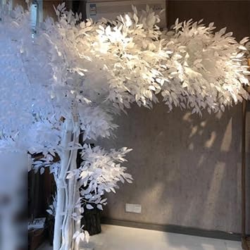 Handmade White Artificial Banyan Tree, Artificial Trees Wishing Tree Handmade Fake Silk Flower Modeling Landscape Decor 7x7m/23x23ft