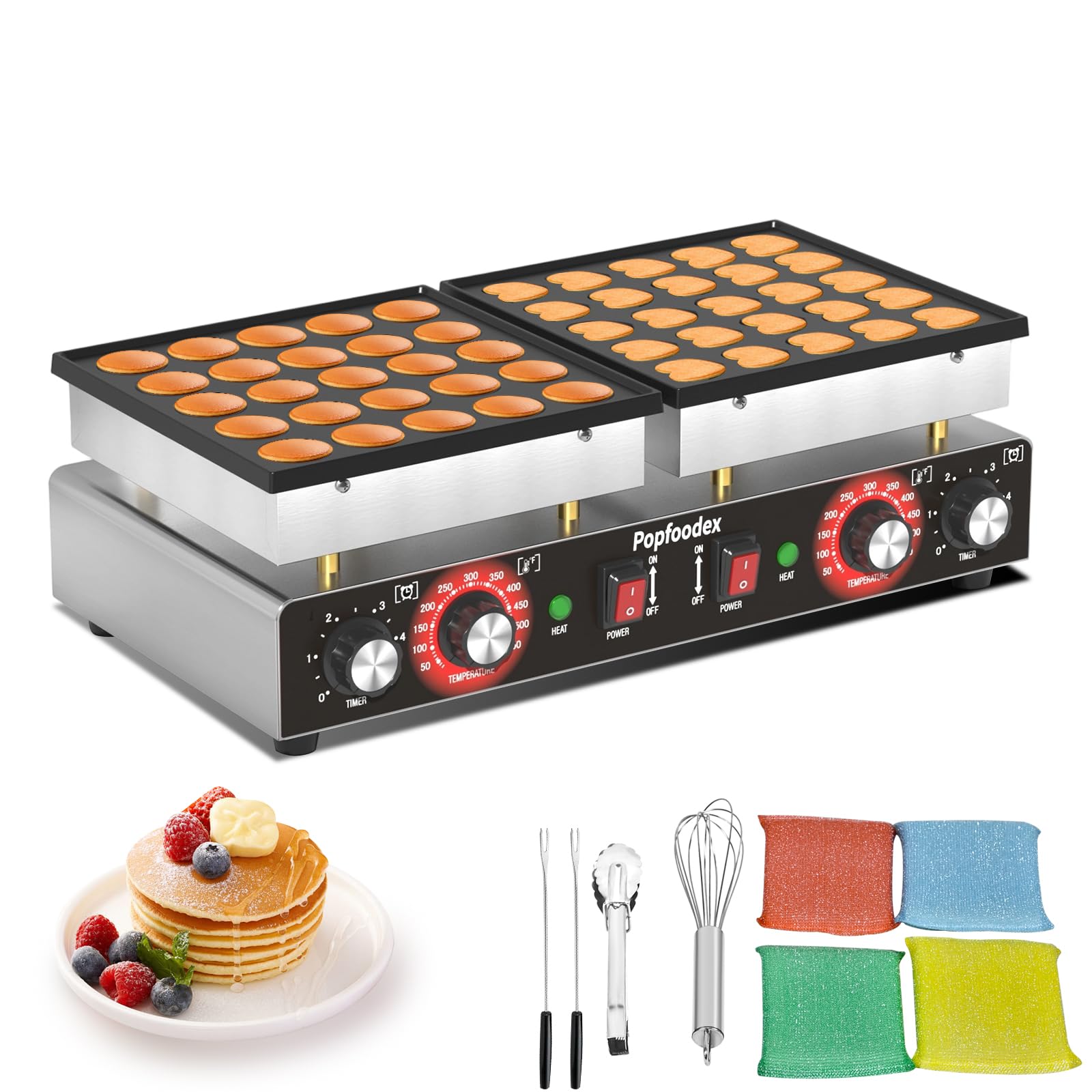 Photo 1 of *** BROKEN DIAL***POPFOODEX 110V Mini Pancake Maker, 50PCS Commercial Dutch Pancake Griddle w/Non-Stick Coating, Pancakes Maker Machine With 2 Thermostats & 2 Timers, Suitable for Home Kitchens, Restaurants, Snack Bar