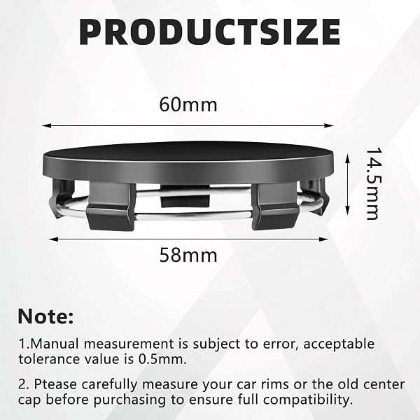 Cache Moyeu 60 mm Lot de 4 – Cache Centre de Roue ABS Noir Mat pour Volkswagen et Audi, Cache Roue Universel (Ø Extérieur 60 mm/Ø Intérieur 56 mm) - 2