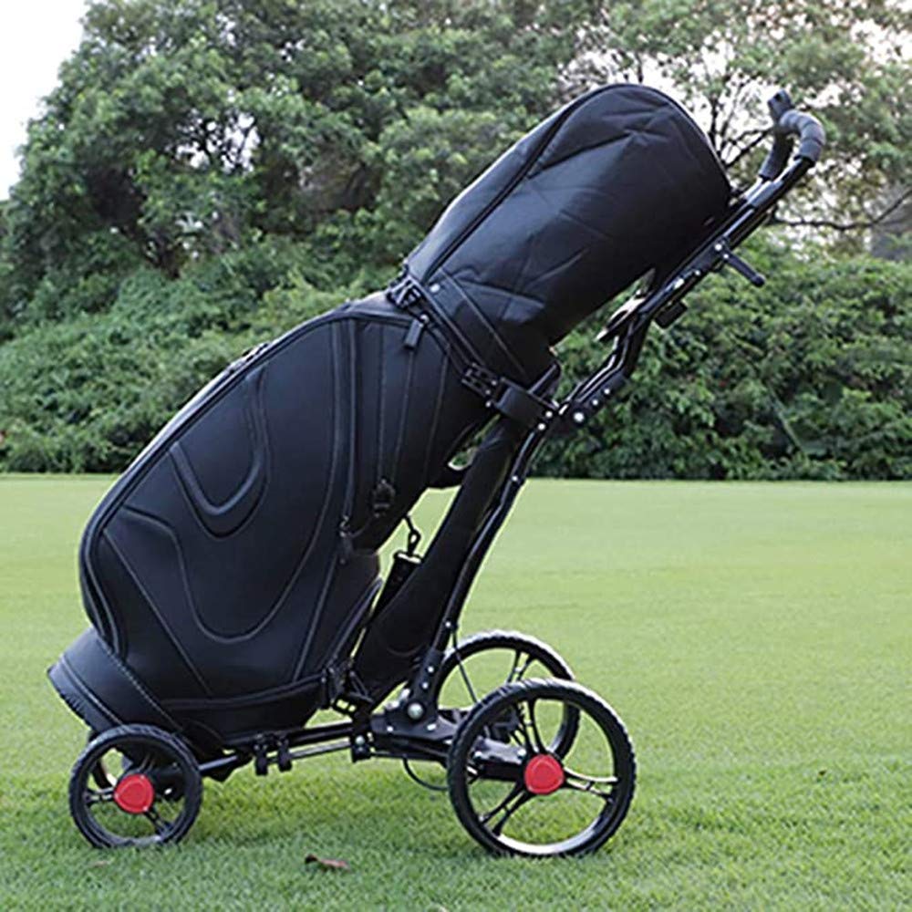 zaizai Faltbarer Golfwagen Mit 4 Rädern, Zusammenklappbarer Push-Bag-Wagen, Golf-Zugwagen Mit Regenschirmhalter Und Handbremse