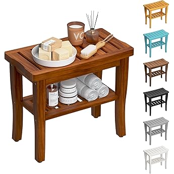 Ala Teak Indoor Outdoor Patio Garden Yard Bath Shower Spa Waterproof Stool Bench Fully Assembled