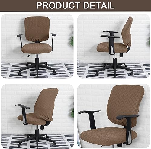 Miniatura 4 de Funda para silla de oficina, fundas universales giratorias para silla de computadora, protector elástico extraíble (marrón, funda de asiento de