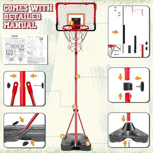 Vista 29 de Meland Aro de baloncesto para niños, altura ajustable de 2.9 a 6.2 pies para niños, juguetes para interiores y exteriores, patio trasero