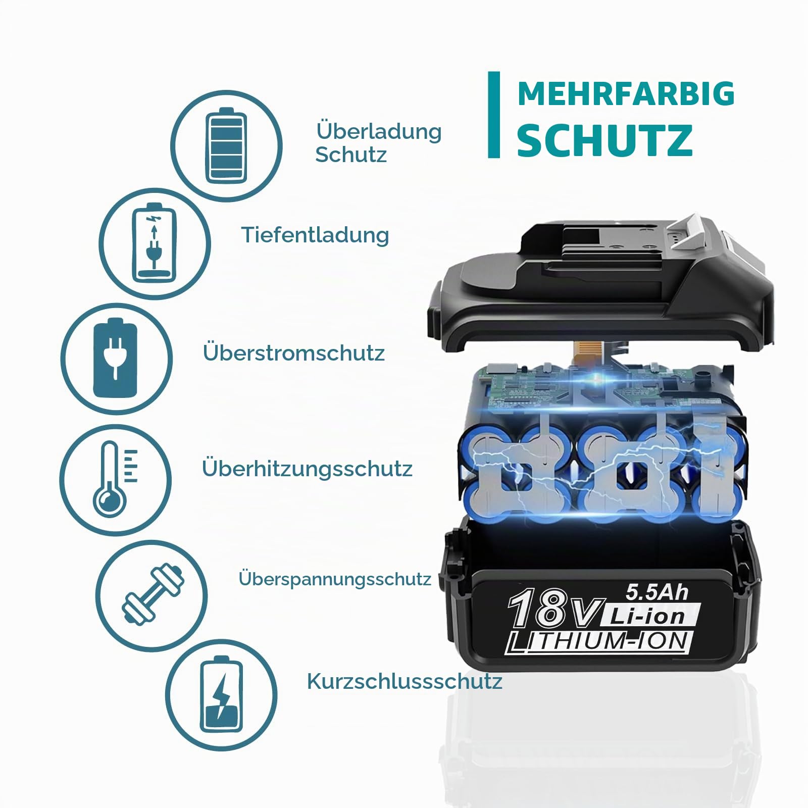 5.5Ah 18V Akku für Makita Werkzeuge Kompatibel mit BL1860 BL1850 BL1840 BL1830 BL1820 LXT400 Hochleistungs Ersatzakku mit Überladeschutz & LED (2er-Packung)