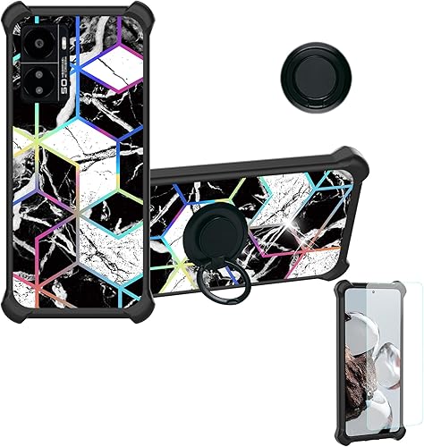 Kalley - Funda compatible con Kalley Black 3 con protector de pantalla de vidrio templado, soporte de anillo, luz reflectante colorida IMDH-HS