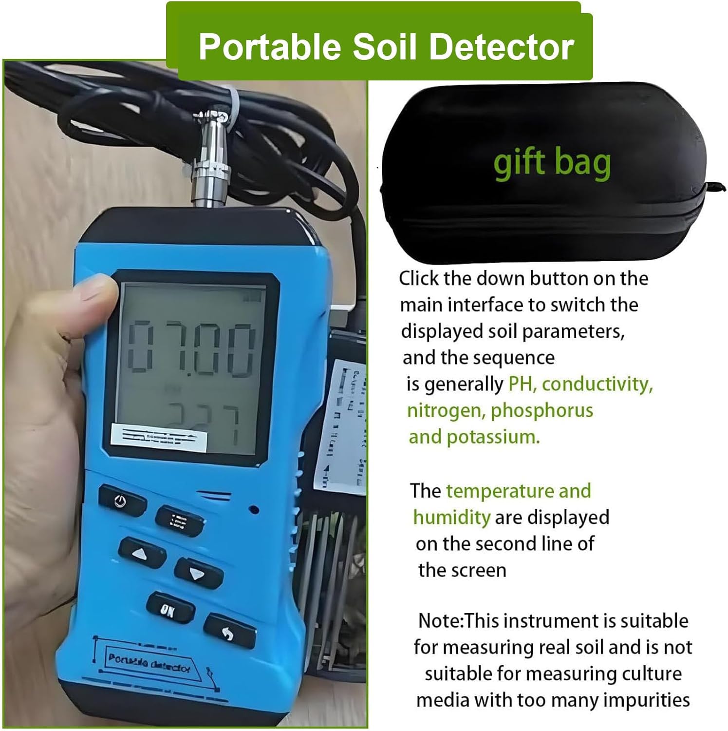 Portable Dissolved Oxygen Detector，Nitrogen, Phosphorus, Potassium Npk Tester, Backlit LCD Garden Soil Test Kit for Lawn, Farm, Indoor/Outdoor Plants
