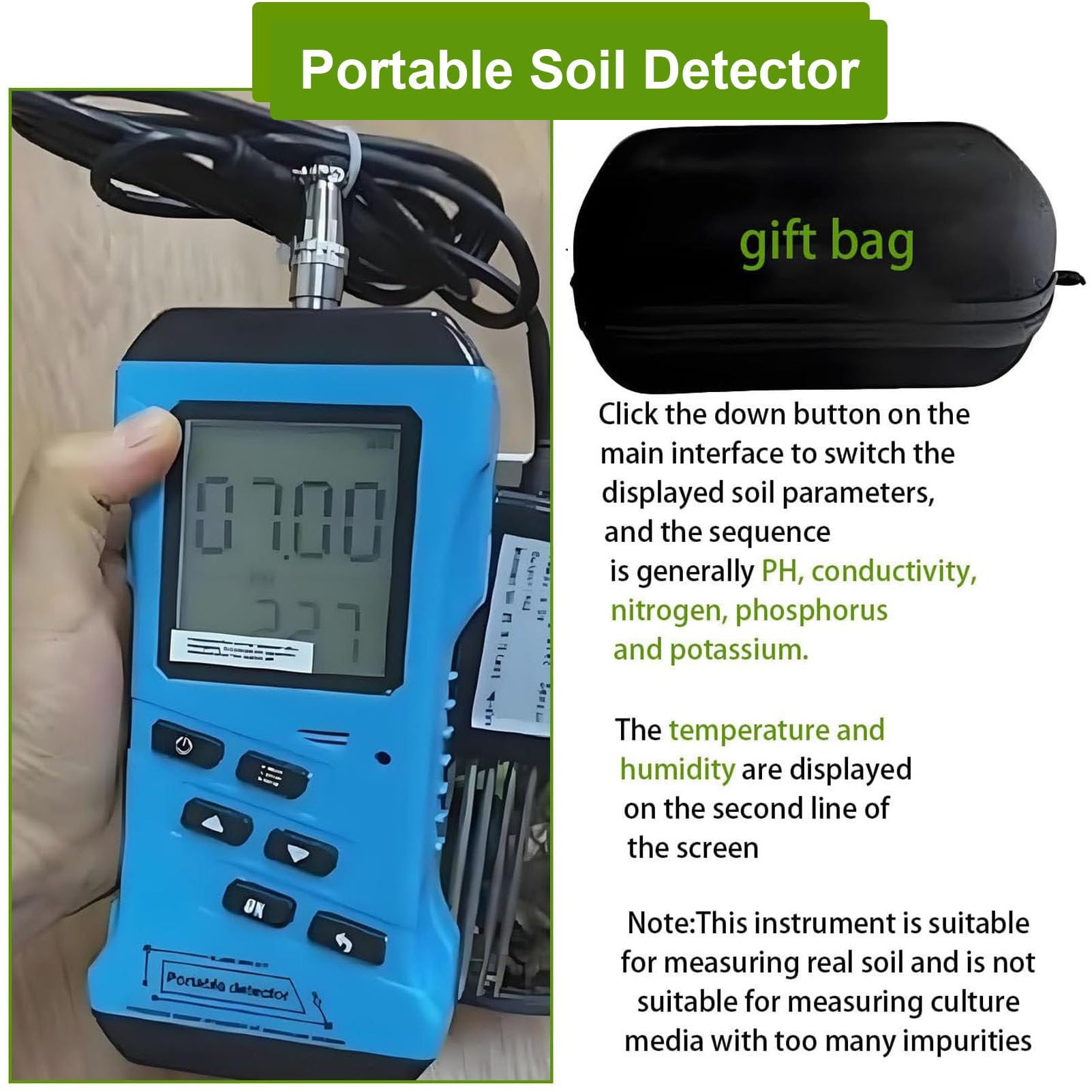 Kit di analisi del Terreno vegetale 7 in 1: Tester NPK + misuratore di PH Misura umidità, Temperatura e conduttività per Test di fertilità e nutrienti per l'orticoltura