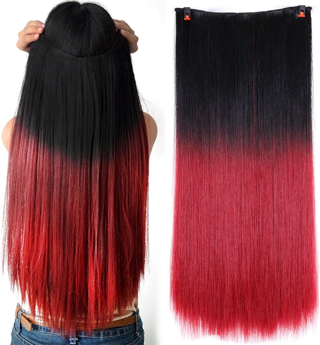 D DIVINE Clip Based Multicolor Hair Extension (Red Ombrey)